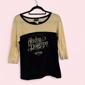 Harley Davidson black and cream 3/4 sleeve shirt Size Large